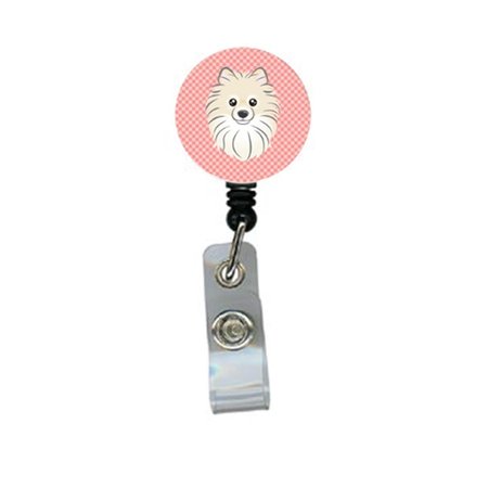 TEACHERS AID Checkerboard Pink Pomeranian Retractable Badge Reel TE249546